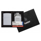Набор ZIPPO: зажигалка 205 с покрытием Satin Chrome™ и газовый вставной блок с двойным пламенем