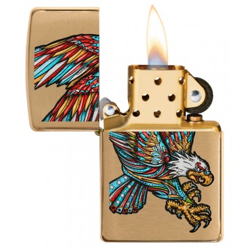 Зажигалка ZIPPO Tattoo Eagle с покрытием Brushed Brass, медь/сталь, золотистая, матовая, 38x13x57 мм-1