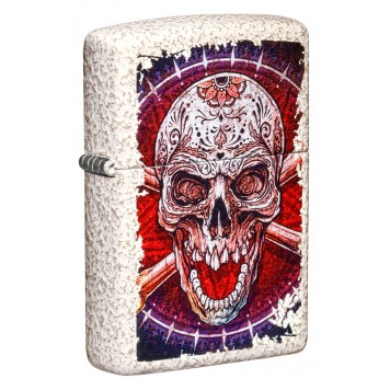 Зажигалка ZIPPO Skull Design с покрытием Mercury Glass, латунь/сталь, белая, 38x13x57 мм