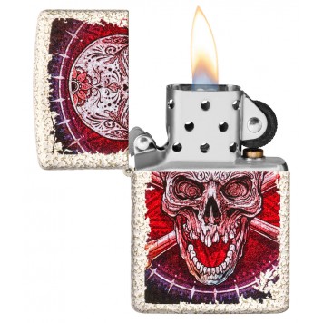 Зажигалка ZIPPO Skull Design с покрытием Mercury Glass, латунь/сталь, белая, 38x13x57 мм-1