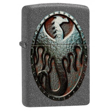 Зажигалка ZIPPO Metal Dragon Shield Design с покрытием Iron Stone™, латунь/сталь, серая, 38x13x57 мм