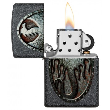 Зажигалка ZIPPO Metal Dragon Shield Design с покрытием Iron Stone™, латунь/сталь, серая, 38x13x57 мм-1