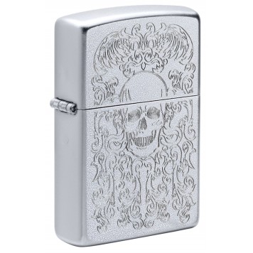 Зажигалка ZIPPO Skull Design с покрытием Satin Chrome, латунь/сталь, серебристая, 38x13x57 мм