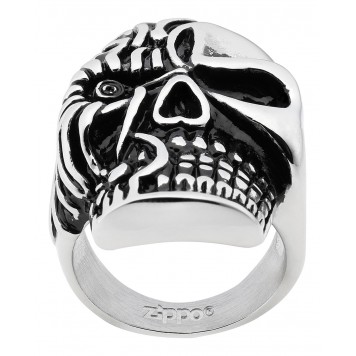 Кольцо ZIPPO, серебристое, в форме черепа, нержавеющая сталь, 2,3x3,3x0,5 см, диаметр 19,7 мм-4