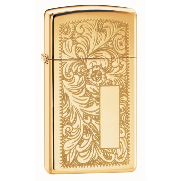 Зажигалка ZIPPO Slim® Venetian® с покрытием High Polish Brass, латунь/сталь, 29x10x60 мм