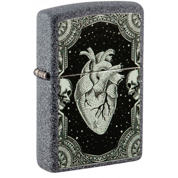 Зажигалка ZIPPO Heart Design с покрытием Iron Stone, латунь/сталь, серая, 38x13x57 мм