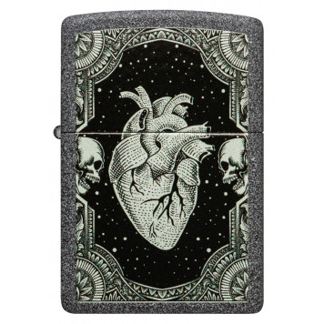 Зажигалка ZIPPO Heart Design с покрытием Iron Stone, латунь/сталь, серая, 38x13x57 мм-1