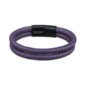 Браслет ZIPPO Braided Leather Bracelet, чёрный/коричневый/синий, плетёная кожа/сталь, 20 см