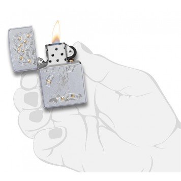 Зажигалка ZIPPO Money Tree Design с покрытием Satin Chrome, латунь/сталь, серебристая, 38x13x57 мм-3