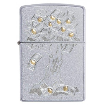 Зажигалка ZIPPO Money Tree Design с покрытием Satin Chrome, латунь/сталь, серебристая, 38x13x57 мм-2