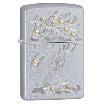 Зажигалка ZIPPO Money Tree Design с покрытием Satin Chrome, латунь/сталь, серебристая, 38x13x57 мм