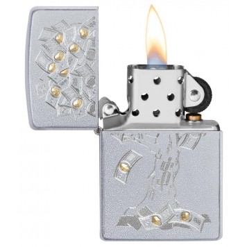 Зажигалка ZIPPO Money Tree Design с покрытием Satin Chrome, латунь/сталь, серебристая, 38x13x57 мм-1