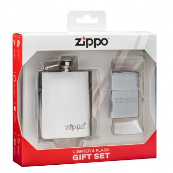 Подарочный набор ZIPPO: фляжка 89 мл и зажигалка, латунь/сталь, серебристый, в коробке с подвесом-1
