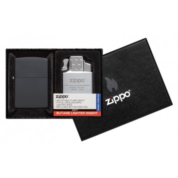 Набор ZIPPO: зажигалка 218 с покрытием Black Matte и газовый вставной блок с двойным пламенем