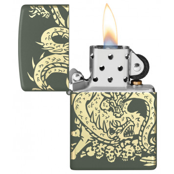 Зажигалка ZIPPO Dragon Design с покрытием Green Matte, латунь/сталь, зеленая, матовая, 38x13x57 мм-2