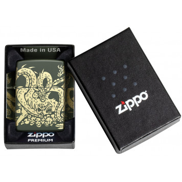 Зажигалка ZIPPO Dragon Design с покрытием Green Matte, латунь/сталь, зеленая, матовая, 38x13x57 мм-4