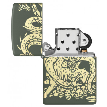 Зажигалка ZIPPO Dragon Design с покрытием Green Matte, латунь/сталь, зеленая, матовая, 38x13x57 мм-3