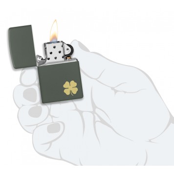 Зажигалка ZIPPO Four Leaf Clover с покрытием Green Matte, латунь/сталь, зеленая, 38x13x57 мм-4