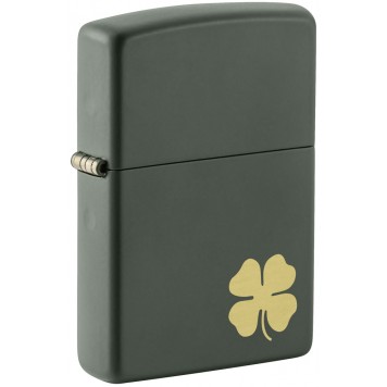 Зажигалка ZIPPO Four Leaf Clover с покрытием Green Matte, латунь/сталь, зеленая, 38x13x57 мм