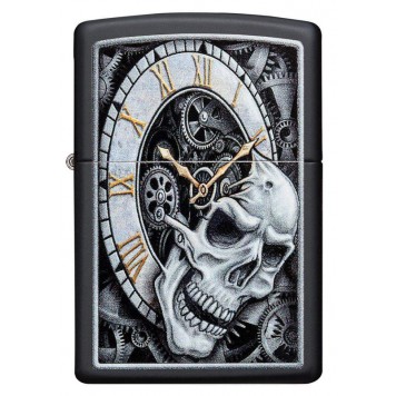 Зажигалка ZIPPO Skull Clock с покрытием Black Matte, латунь/сталь, чёрная, матовая, 38x13x57 мм-3