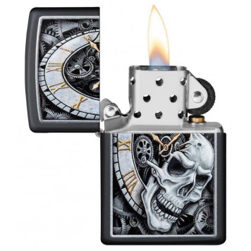 Зажигалка ZIPPO Skull Clock с покрытием Black Matte, латунь/сталь, чёрная, матовая, 38x13x57 мм-1