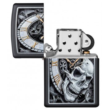 Зажигалка ZIPPO Skull Clock с покрытием Black Matte, латунь/сталь, чёрная, матовая, 38x13x57 мм-2