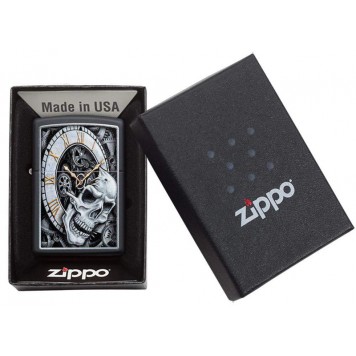 Зажигалка ZIPPO Skull Clock с покрытием Black Matte, латунь/сталь, чёрная, матовая, 38x13x57 мм-6