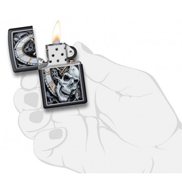 Зажигалка ZIPPO Skull Clock с покрытием Black Matte, латунь/сталь, чёрная, матовая, 38x13x57 мм-4