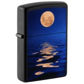 Зажигалка ZIPPO Moon Sunset с покрытием Black Light, латунь/сталь, чёрная, матовая, 38x13x57 мм