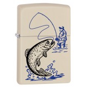 Зажигалка ZIPPO 216 Fishing с покрытием Cream Matte, латунь/сталь, кремовая, матовая, 38x13x57 мм