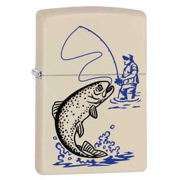 Зажигалка ZIPPO 216 Fishing с покрытием Cream Matte, латунь/сталь, кремовая, матовая, 38x13x57 мм