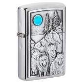 Зажигалка ZIPPO Wolf Design с покрытием Brushed Chrome, латунь/сталь, серебристая, 36x12x56 мм