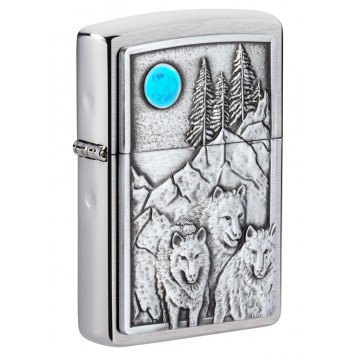 Зажигалка ZIPPO Wolf Design с покрытием Brushed Chrome, латунь/сталь, серебристая, 36x12x56 мм