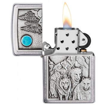 Зажигалка ZIPPO Wolf Design с покрытием Brushed Chrome, латунь/сталь, серебристая, 36x12x56 мм-2