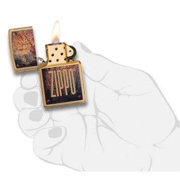 Зажигалка ZIPPO Rusty Plate с покрытием Brushed Brass, латунь/сталь, золотистая, 38x13x57 мм-4