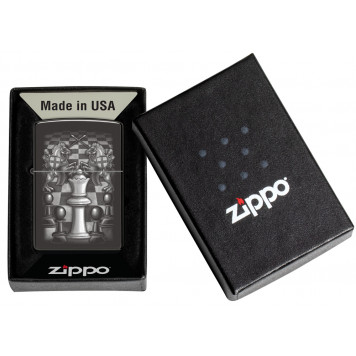 Зажигалка ZIPPO Chess Design с покрытием High Polish Black, латунь/сталь, черная, 38x13x57 мм-5