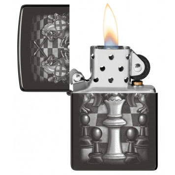 Зажигалка ZIPPO Chess Design с покрытием High Polish Black, латунь/сталь, черная, 38x13x57 мм-2