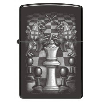 Зажигалка ZIPPO Chess Design с покрытием High Polish Black, латунь/сталь, черная, 38x13x57 мм-1