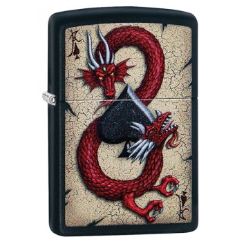 Зажигалка ZIPPO Dragon Ace с покрытием Black Matte, латунь/сталь, чёрная, матовая, 38x13x57 мм