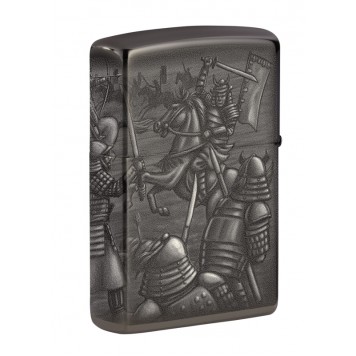 Зажигалка ZIPPO Knight  Fight с покрытием High Polish Black, латунь/сталь, чёрная, 38x13x57 мм-1