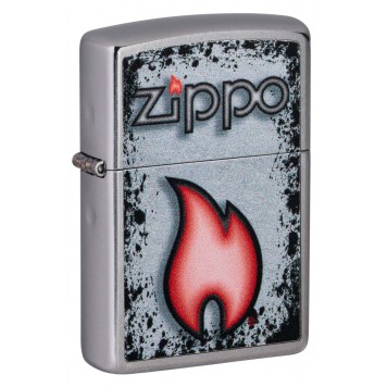 Зажигалка ZIPPO Flame Design с покрытием Street Chrome, латунь/сталь, серебристая, 38x13x57 мм