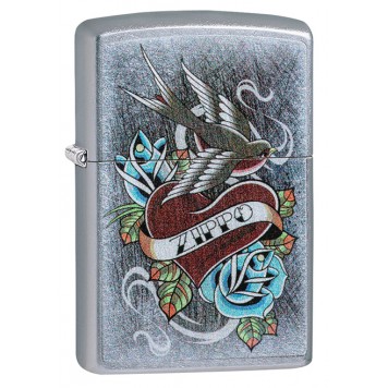 Зажигалка ZIPPO Vintage Tattoo с покрытием Street Chrome™, латунь/сталь, серебристая, 38x13x57 мм