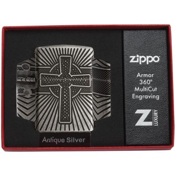 Зажигалка ZIPPO Armor® с покрытием Antique Silver, латунь/сталь, серебристая, матовая, 38x13x57 мм-5