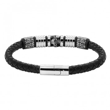 Браслет ZIPPO Five Charms Leather Bracelet, с шармами, чёрный, кожа/нержавеющая сталь, 20 см-1