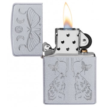 Зажигалка ZIPPO Butterfly and Wolf с покрытием Satin Chrome, латунь/сталь, серебристая, 38x13x57 мм-1