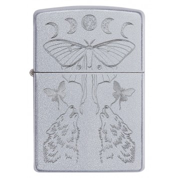 Зажигалка ZIPPO Butterfly and Wolf с покрытием Satin Chrome, латунь/сталь, серебристая, 38x13x57 мм