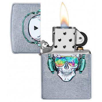 Зажигалка ZIPPO Skull Headphone с покрытием Street Chrome™, латунь/сталь, серебристая, 38x13x57 мм-1