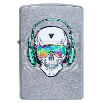 Зажигалка ZIPPO Skull Headphone с покрытием Street Chrome™, латунь/сталь, серебристая, 38x13x57 мм-3