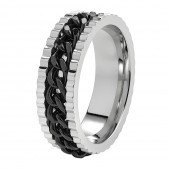 Кольцо ZIPPO Link Chain Ring, серебристо-чёрное, с цепочным орнаментом, сталь, диаметр 22,3 мм