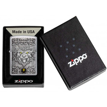 Зажигалка ZIPPO Wolf Emblem с покрытием Brushed Chrome, латунь/сталь, серебристая, 36x13x57 мм-5